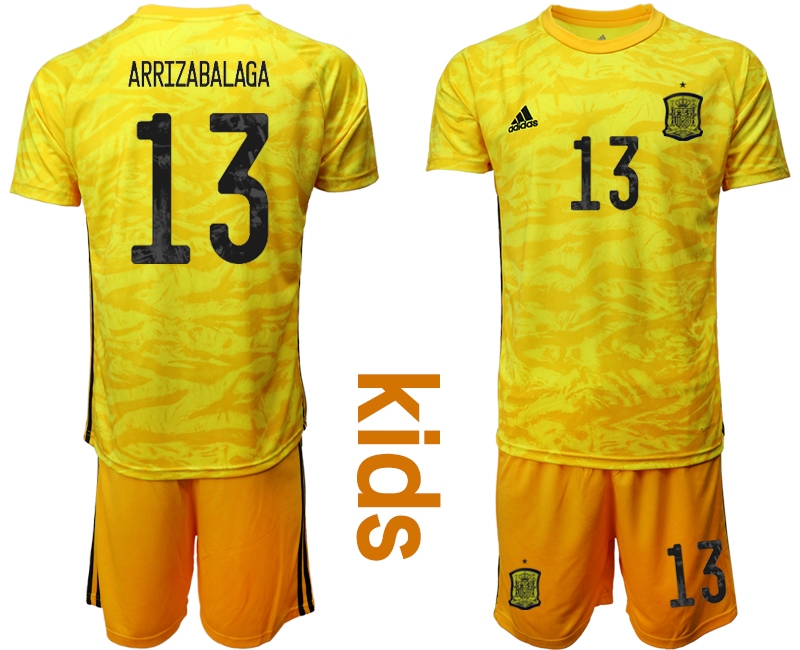 Cheap Youth 2021 European Cup Spain yellow goalkeeper 13 Soccer Jersey